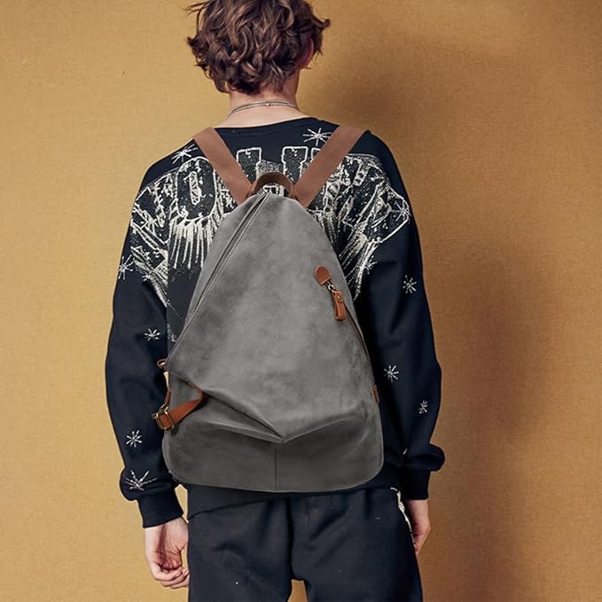 KL928 PU Leather Vintage Backpack – Large Casual Daypack Outdoor Travel Rucksack Hiking Backpacks for Men Women