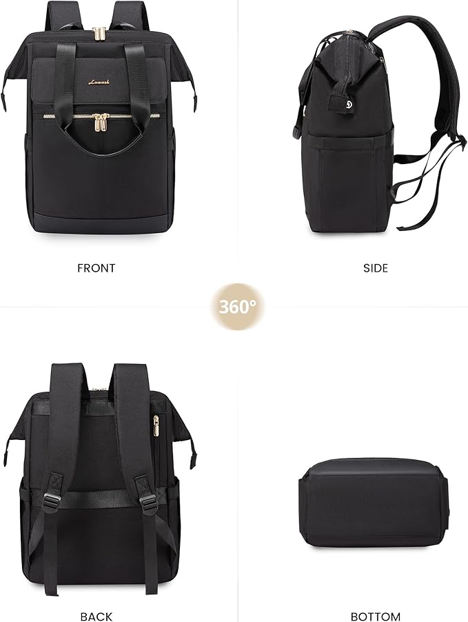 LOVEVOOK Laptop Backpack for Women, 15.6 Inch Work Laptop Bag with USB Port, Fashion Teacher Nurse Backpack Purse, Waterproof Travel Computer Backpack with Organizer Bag, 2PCS, Beige-Black