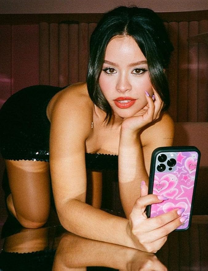 Wildflower Cases - Compatible with iPhone 13 Pro | Protective Black Bumper, 6.5ft Drop Test Certified, Women Owned Small Business | Trendy Pink Purple Stars Hearts | Collab- Cierra Ramirez