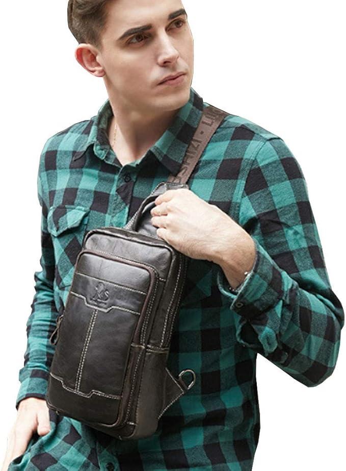 Leather Sling Bag Backpack Daypack Handbag for Men Women Outdoor Travel Camping Fishing Hunting Hiking Crossbody Shoulder Chest Pack Bags