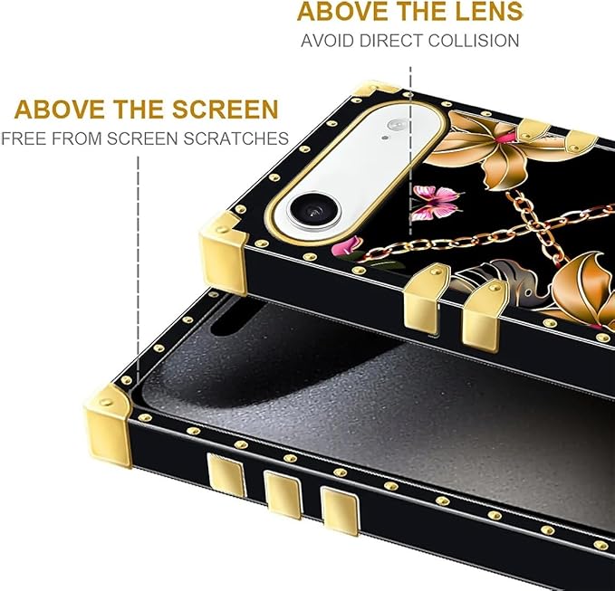 for iPhone 17 Air Case Luxury Golden Decoration for Girl Women Soft TPU Shockproof Protective Hard PC Back for iPhone 17 Air Crazy Pattern Pink Golden Chain Tropical Flower
