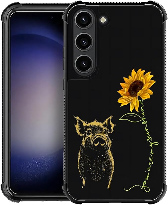 for Samsung Galaxy S23 Plus Case, Pig Sunflower Yellow Sunshine Pattern Graphic Design Girl Boy Soft Silicone Hard Acrylic Shock Protection for Samsung Galaxy S23 Plus