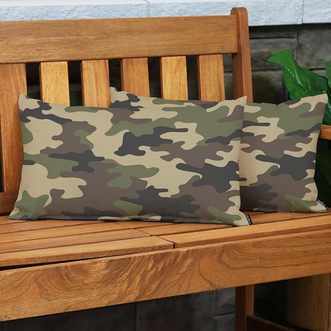 EKOBLA Decorative Pillow Cushion Covers Camouflage Pattern Military Combat Woodland Square Throw Waist Pillow Case Cushion Cases for Sofa Bedroom Living Room 12x20 Inches, Green Black