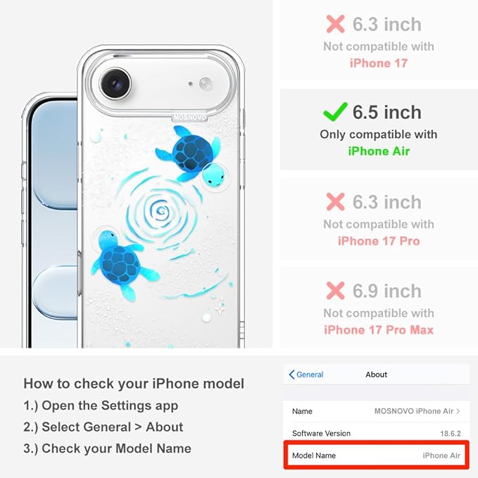 MOSNOVO for iPhone Air Case | Military Grade 6.6ft Drop Tested | Camera Control | Clear with Space Turtle Design