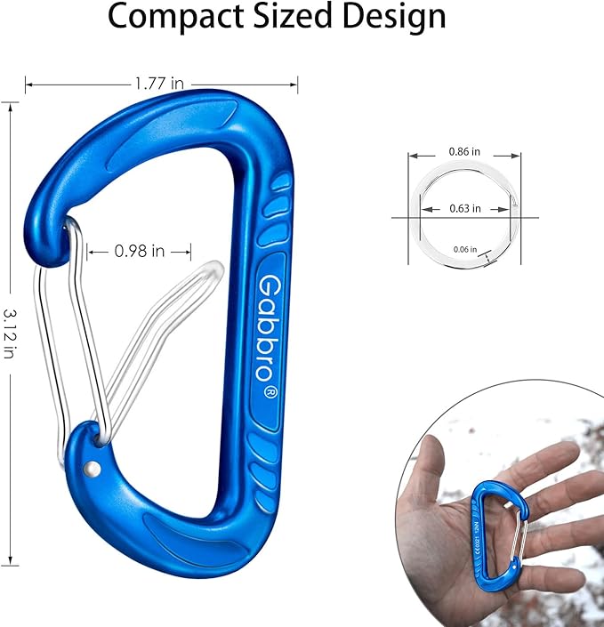 Gabbro Carabiner Clips Heavy Duty 12kN (2697 lbs), Wiregate Aluminum Lightweight Caribeener for Hammock, Hiking, Camping, Water Bottle, Dog Leash Harness, Keychains