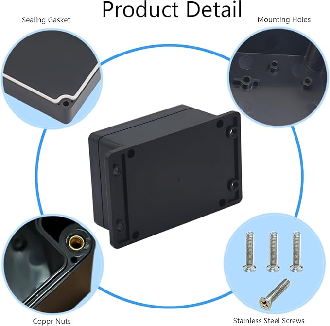2 Pack Project Box IP65 Waterproof Junction Box ABS Plastic Black Electrical Boxes DIY Electronic Project Case Power Enclosure with Fixed Ear 4.53 x 3.54 x 2.17 inch (115x90x55mm)