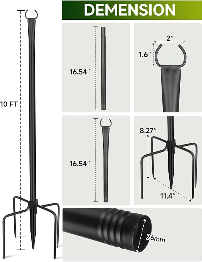 String Light Poles for Outside 4 Pack, 10ft Metal Outdoor String Light Poles for Deck - Ideal for Patio, Garden, Yard, Front Porch Decorations, Black