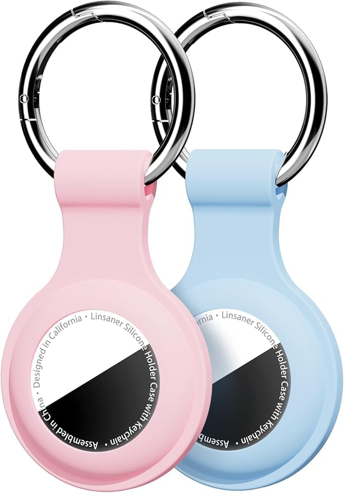 Linsaner [2 Pack] Holder for AirTag 2nd Gen (2026) & 1st Gen, Silicone Case Keychain Key Ring, Protective Cover for Apple for Air Tags, GPS Finder Accessories, Pink/Grey Blue