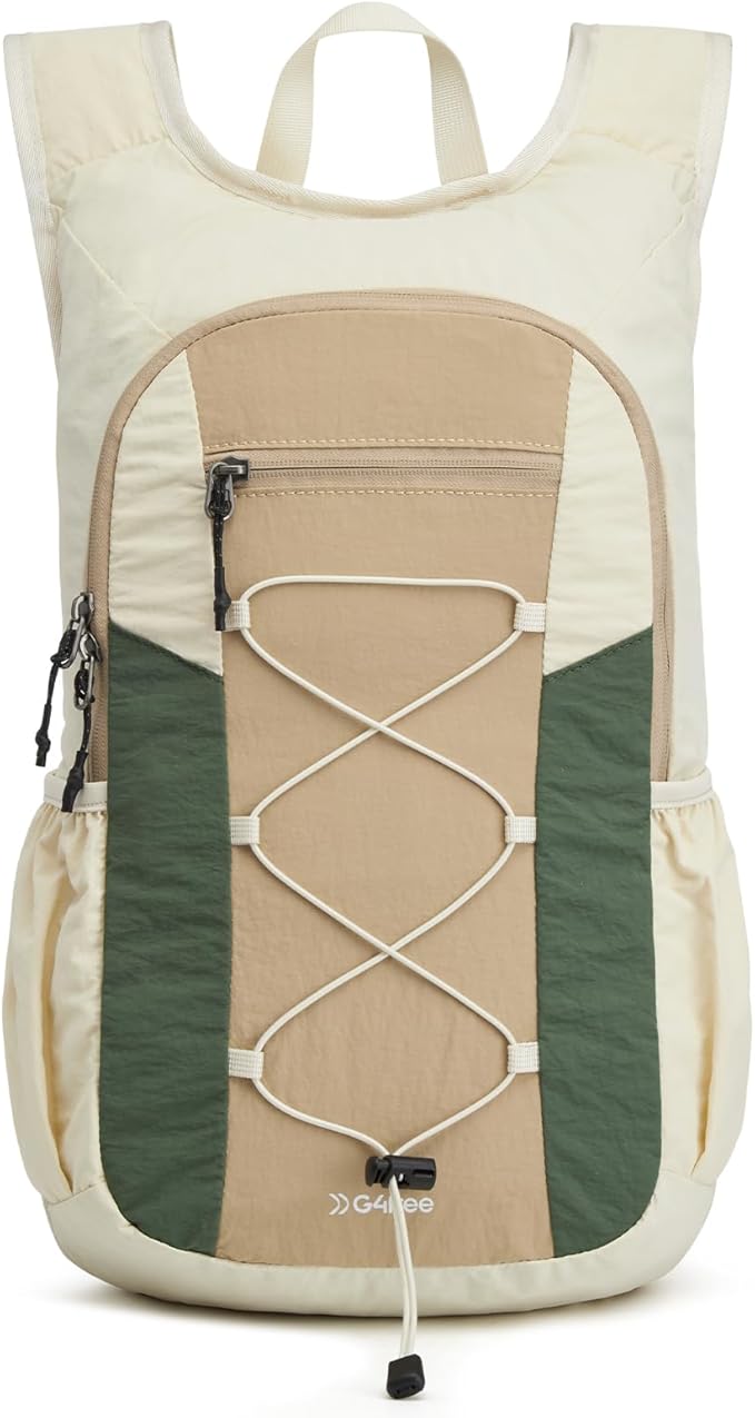 G4Free 20L Hiking Backpack Lightweight Daypack with Phone Pocket Small Packable Foldable Hiking Bag for Women Men, Green+Beige