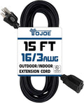 YOJOE Indoor Outdoor Extension Cord, 3 Prong 13A Weatherproof Power Cord, 16 Gauge Heavy Duty 15 ft Black Extension Cord for Garage, Garden and Home, 16/3 SJTW UL Listed