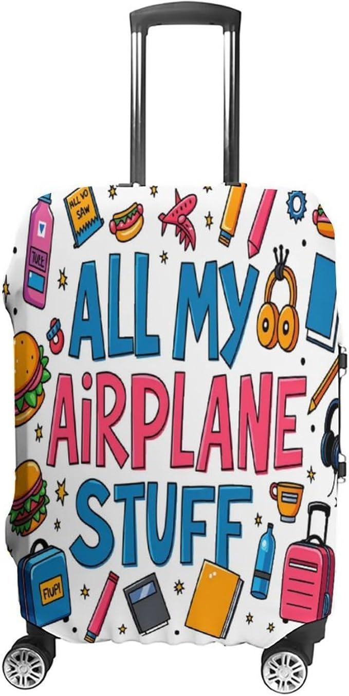 Airplane Travel Essentials Stretch Luggage Cover, Washable Suitcase Protector Fits 19-21in Cases, Secure Fit for Carry On Checked Bags, Travel Essentials