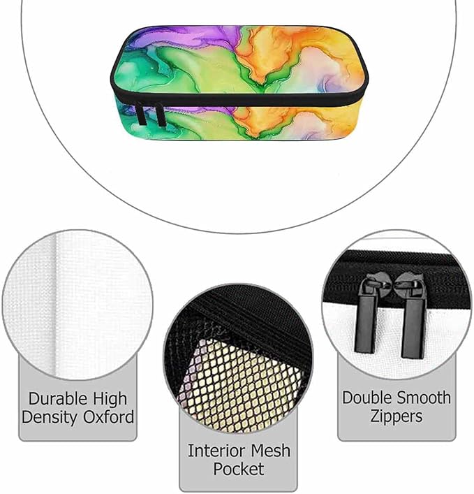 Abstract Print Pencil Case Colorful Fluid Waves Golden Swirls Pencil Bag Pouch Box Organizer for College School Students Boy Girl
