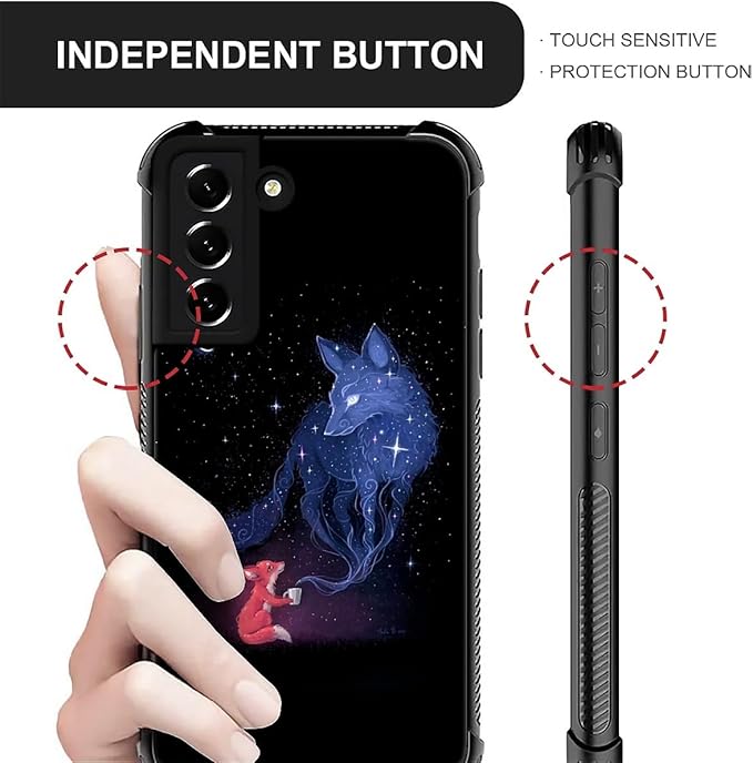 for Samsung Galaxy S21 FE Case, Galaxy Fox Wolf Pattern Graphic Design Girl Boy Soft Silicone Hard Acrylic Shock Protection for Samsung Galaxy S21 FE