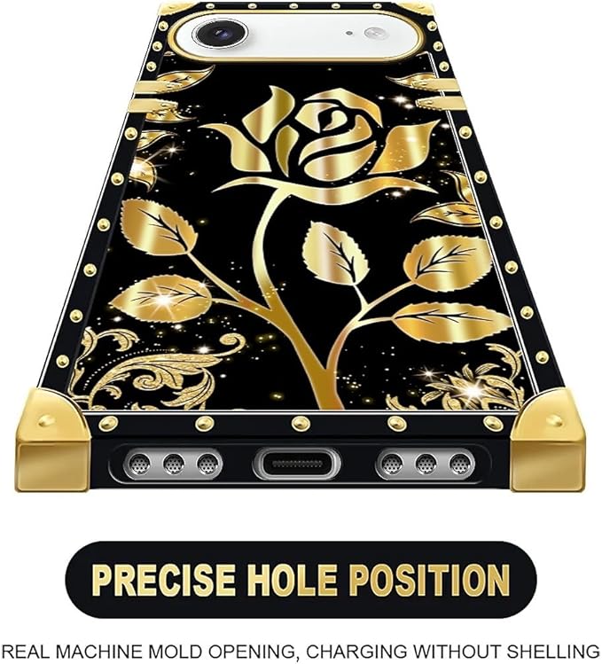 for iPhone 17 Air Case Luxury Golden Decoration for Girl Women Soft TPU Shockproof Protective Hard PC Back for iPhone 17 Air Crazy Pattern Shine Gold Rose