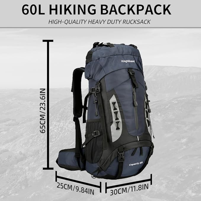 King'sGuard 60L Hiking Backpack for Men and Women Lightweight Camping Hiking Backpack with Rain Cover Large Waterproof Travel Backpack Backpacking Pack (Navy Blue)