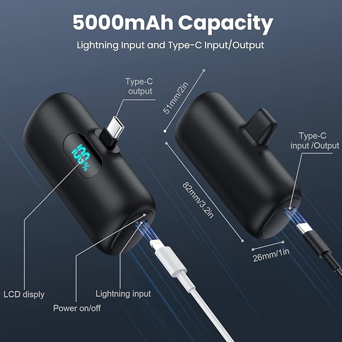 [2-Pack]Portable Charger for iPhone 17/16/15,Mini Power Bank 5000mAh PD USB C Portable Phone Charger,Travel Essential Battery Pack for iPhone 17/17 Air/16/16 pro/15/15 pro Max/Android/Samsung/Moto/LG