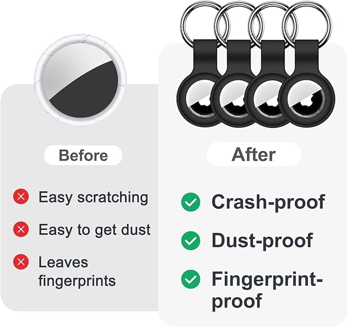 Linsaner [4 Pack] Case for AirTag 2nd Gen (2026) & 1st Gen, Silicone Holder Keychain Key Ring, Protective Cover for Air Tags, GPS Finder Accessories for Bags, Pets, Kids, Luggage, Black
