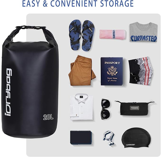IDRYBAG Dry Bag for Kayaking Waterproof 2L/5L/10L/15L/20L, Small Dry Sack Waterproof Bag for Boating