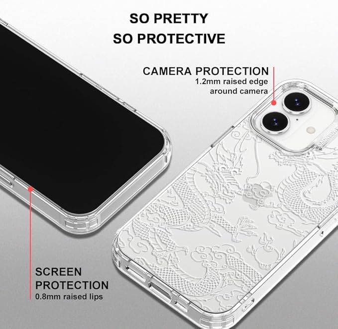 MOSNOVO for iPhone 17 Case | Military Grade 6.6ft Drop Tested | Camera Control | Clear with White Dragon Design