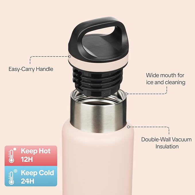 BJPKPK Insulated Water Bottle 18OZ Stainless Steel Water Bottle with Handle Double Walls Vacuum Insulated BPA Free Flask, Peach