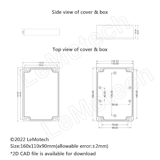 LeMotech Electrical Box ABS Plastic Project Box IP65 Waterproof Junction Box Project Case Universal Enclosure for Electronics Black 6.2X 4.2X 3.4 inch (160x110x90mm)（Pack of 1