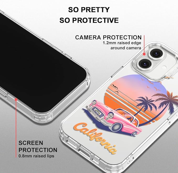 MOSNOVO for iPhone 16 Plus Case, Shockproof Military-Grade Protection 6.6ft Drop Tested, Clear Phone Case for iPhone 16 Plus, Cali Cruise Design