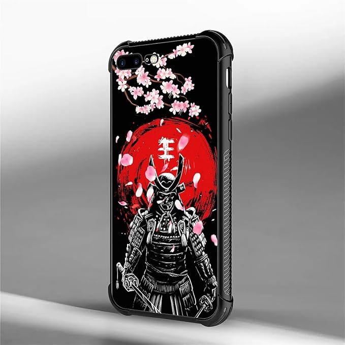 for iPhone 7 Plus/8 Plus Case, Sakura Japanese Samurai Pattern Graphic Design Girl Boy Soft Silicone Hard Acrylic Shock Protection for iPhone 7 Plus/8 Plus