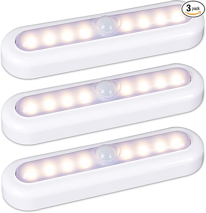 STAR-SPANGLED 3 Pack 7” Motion Sensor Lights Indoor Battery Operated, Stick on LED Light for Closet, Stairs, Under Cabinet, Warm White