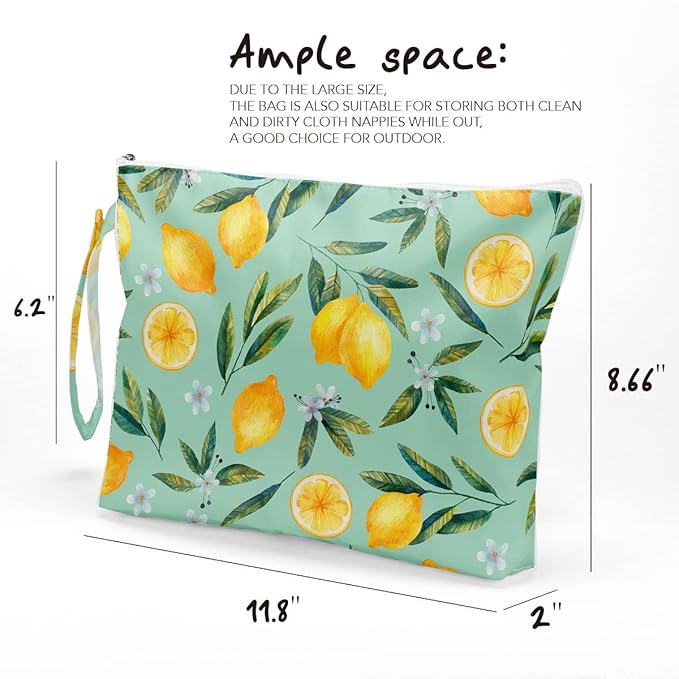 Fokongna Wet Bag for Swimsuit Travel Makeup Bag, Waterproof Large Capacity for Women Girls Mom Sister Friends, lemon Gifts Decor