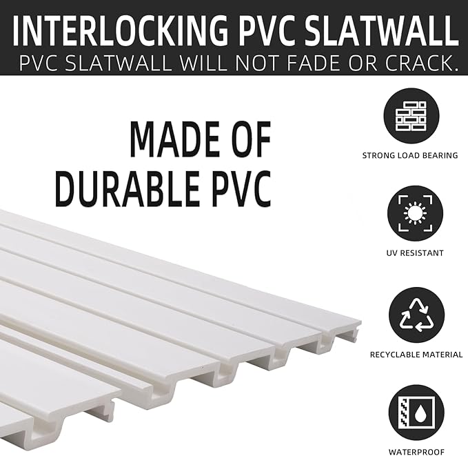 FRAYSCENT Slat Wall Paneling Garage Slat Wall Storage Systems Slatwall Panels Power Tool Organizer Wall Mount, PVC Garage Storage & Organization Products Slate Board (White, 4ft x 8ft)