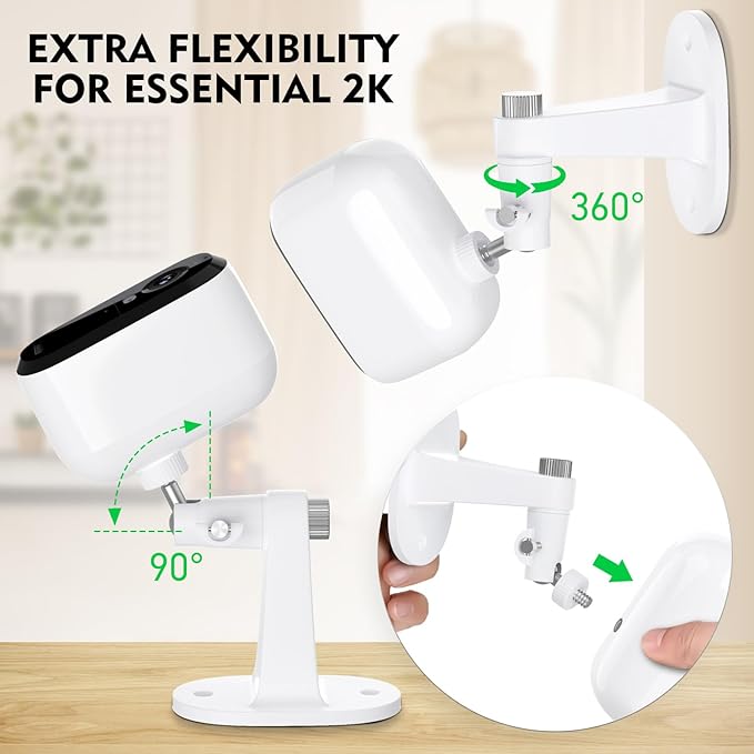 2Pack Adjustable Mount for Arlo Essential 2K Indoor/Outdoor(2nd Generation), for Arlo Pro 5S/Pro 4/Pro 3/Pro 2/Pro/Arlo Ultra2/Ultra/Arlo Essential Spotlight Camera, No-Drill Security Wall Mount