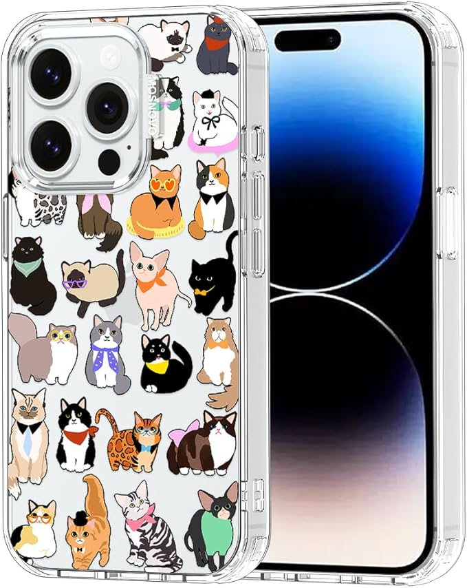 MOSNOVO Case for iPhone 14 Pro, [Buffertech 6.6ft Military-Grade Drop Protection] [Anti Peel Off Tech] Clear TPU Bumper Phone Case Cover Design - Cute Cats
