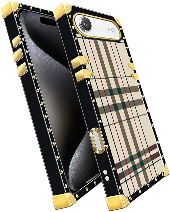 for iPhone 17 Air Case Luxury Golden Decoration for Girl Women Soft TPU Shockproof Protective Hard PC Back for iPhone 17 Air Crazy Pattern Black Red Beige Stripes