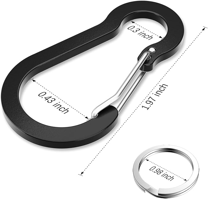 sprookber 2" Small Carabiner Clip, D Ring Caribeener, Spring Snap Hook for Keychain Multipurpose, Set of 20