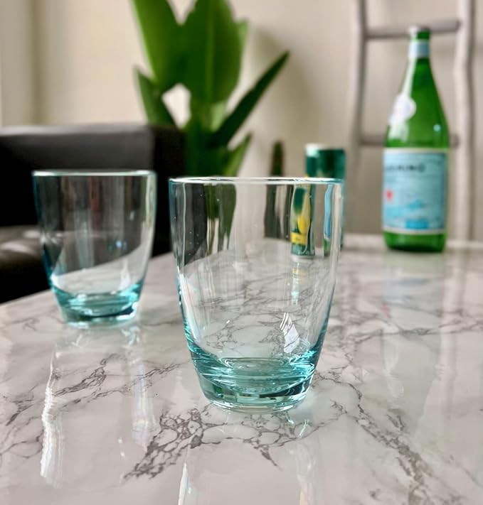 KLIFA- ETON- 15.2 & 20.8 ounce, Set of 8, Acrylic Tumbler & Highball Drinking Glasses Set, BPA-Free, Stackable Plastic Drinkware, Dishwasher Safe Cups, Turquoise