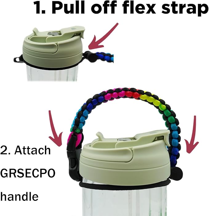 Water Bottle Handle Strap Paracord Handle Strap Cord with Carabiner Fits Wide Mouth Bottles 12oz to 64oz