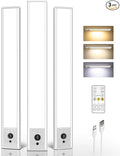 EZVALO 3-Pack Under Cabinet Lighting, 4000mAh Rechargeable Motion Sensor Light, 16inch Magnetic Closet Lights with Dimmable & 3 Color Temps, Wireless Motion Activated Lights with Remote for Kitchen