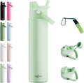 26oz Insulated Water Bottle with 2-in-1 Straw and Spout Lid, 304 Stainless Steel Water Bottle Keep Cold for 24H,Leak-Proof,Sports Water Bottle with Braided Carry Strap for Travel,Outdoors, Mint Green