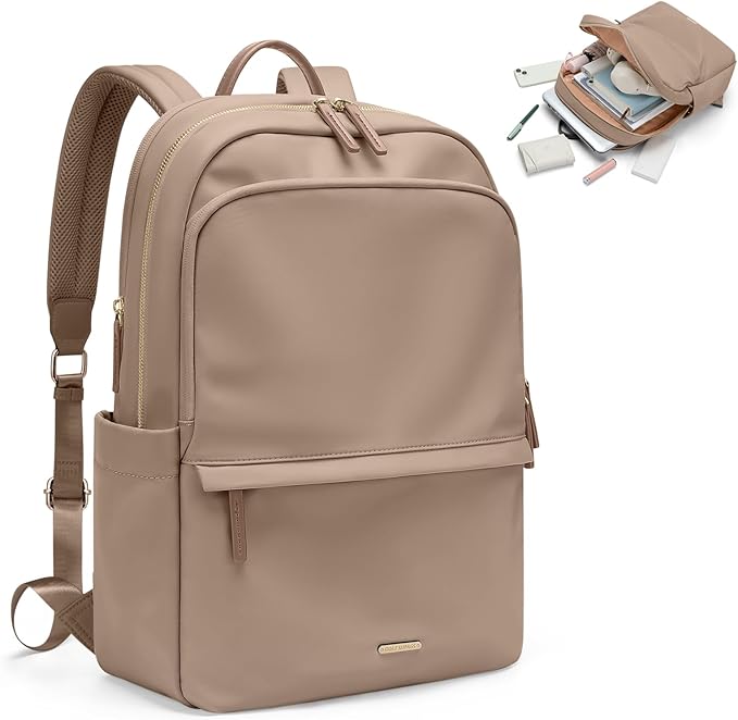 GOLF SUPAGS Women Laptop Backpack Casual Daypack for Work Travel College Backpack Purse Fits 15.6 Inch Notebook (Champagne)
