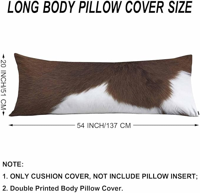 Decorative Home Body Pillow Covers Brown Cowhide, Body Pillow Cushion Cases Cow Skin Hairy Cattle Skin Lumbar Pillow Cover Body Pillowcase for Bedroom Couch Sofa 20x54 Inch