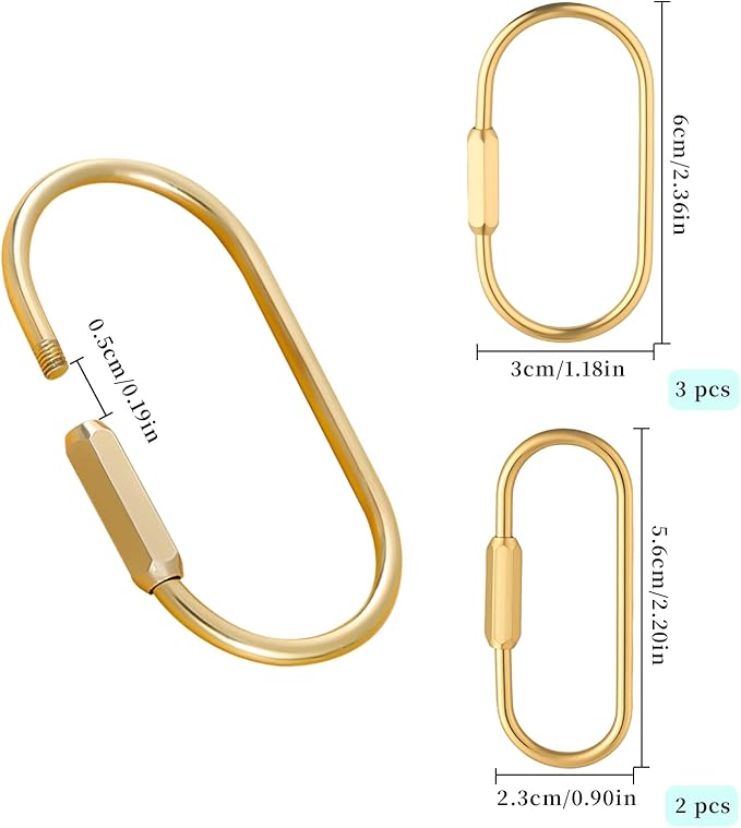 5-Pcs Bag Charm Clasp Oval Key Ring for La-bubu Bag Charm Carabiner Gold Keychain Clip Bag Charms Clip