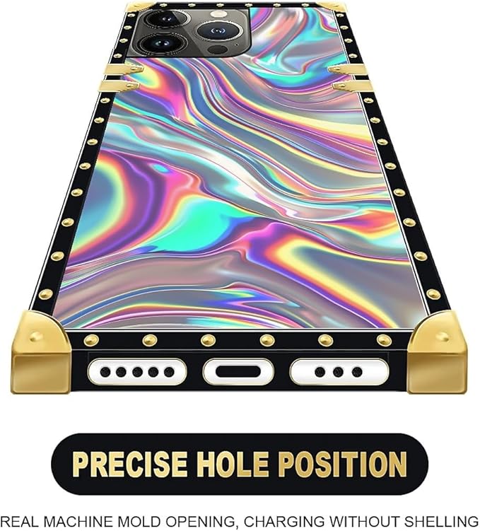 Compatible with iPhone 13 Pro Max Case, Holographic Abstract Iridescent Textures Luxury Golden Decoration for Girl Women Soft TPU Shockproof Protective Hard PC Back