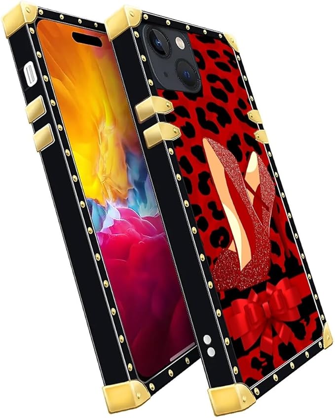 Compatible with iPhone 15 Case, Elegant High Heels Luxury Golden Decoration for Girl Women Soft TPU Shockproof Protective Hard PC Back for iPhone 15