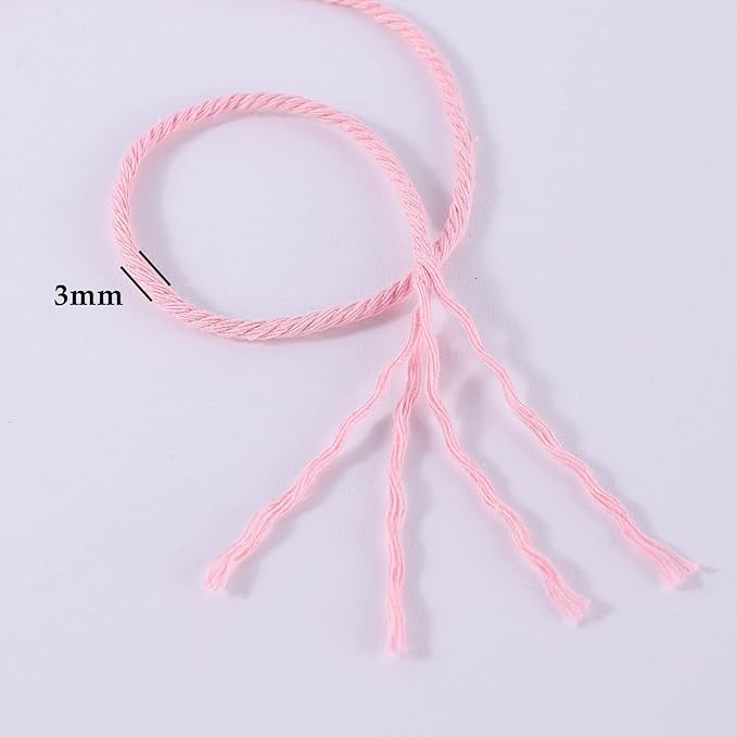 Light Pink Macrame Cord 3mm x 109Yards,Colored Cotton Rope Craft Cord Colorful Cotton Cord Twine for Wall Hanging Plant Hangers Crafts Knitting Decorative Projects