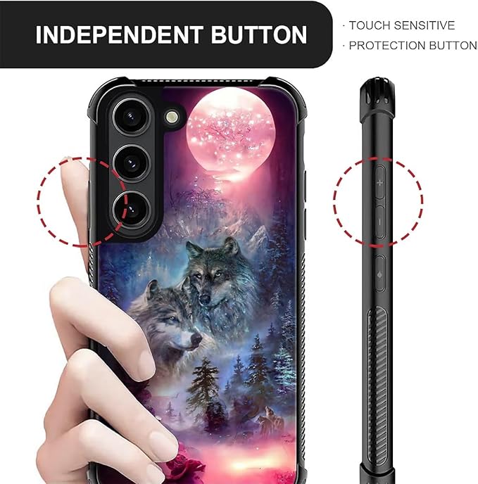 for Samsung Galaxy S23 Plus Case, Star Two Wolfs Howling Pattern Graphic Design Girl Boy Soft Silicone Hard Acrylic Shock Protection for Samsung Galaxy S23 Plus