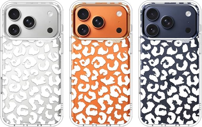 MOSNOVO for iPhone 17 Pro Case | Military Grade 6.6ft Drop Tested | Camera Control | Clear with White Leopard Print Design