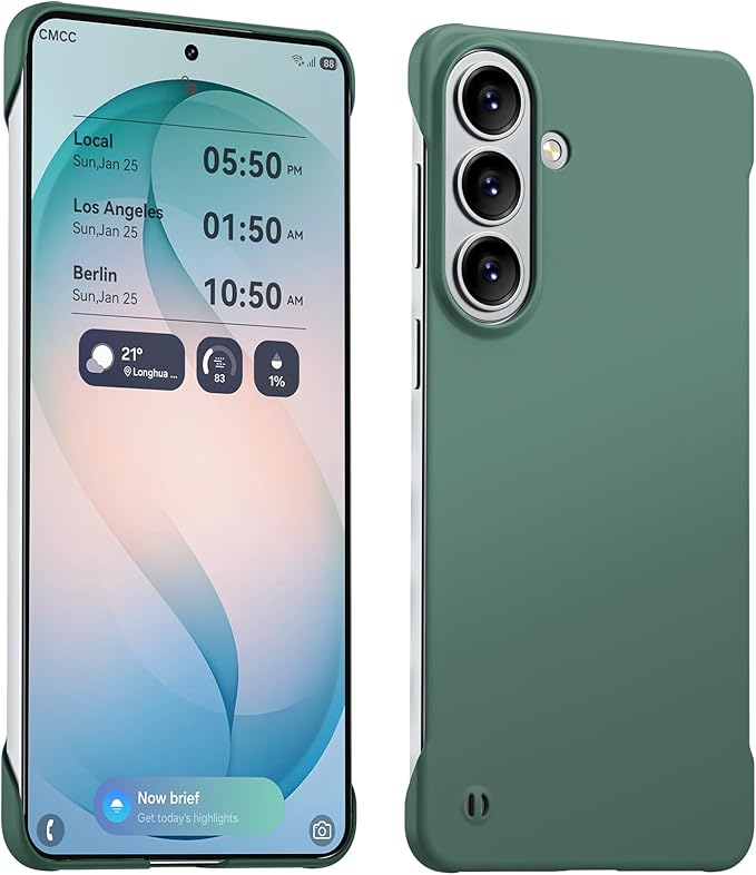GRECAZO Slim Borderless for Samsung Galaxy S26 Phone Case 6.3"(2026) Ultra-Thin Lightweight Frameless Matte Hard PC Cover Case with Pull Ring Minimalist Non Slip Rope-Dark Green