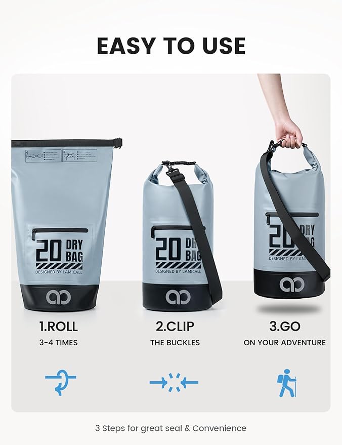 Lamicall Dry Bag Waterproof Backpack - [Durable & Floating] 5L/10L/20L/30L/40L Large Water Proof Bag with Waterproof Phone Case for Kayaking, River Rafting, Lake, Float Trip, Tubing Essentials