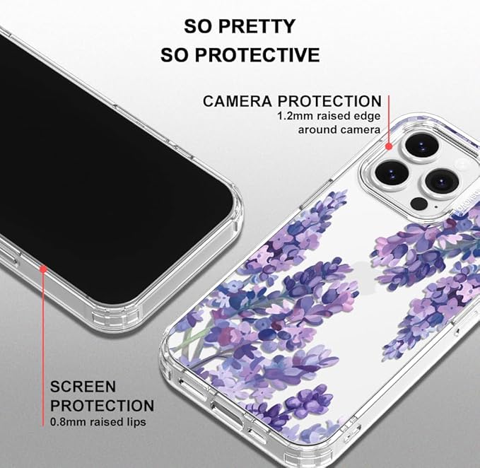MOSNOVO Case for iPhone 13 Pro, [Buffertech 6.6ft Military-Grade Drop Protection] [Anti Peel Off Tech] Clear TPU Bumper Phone Case Cover Design - Lavender