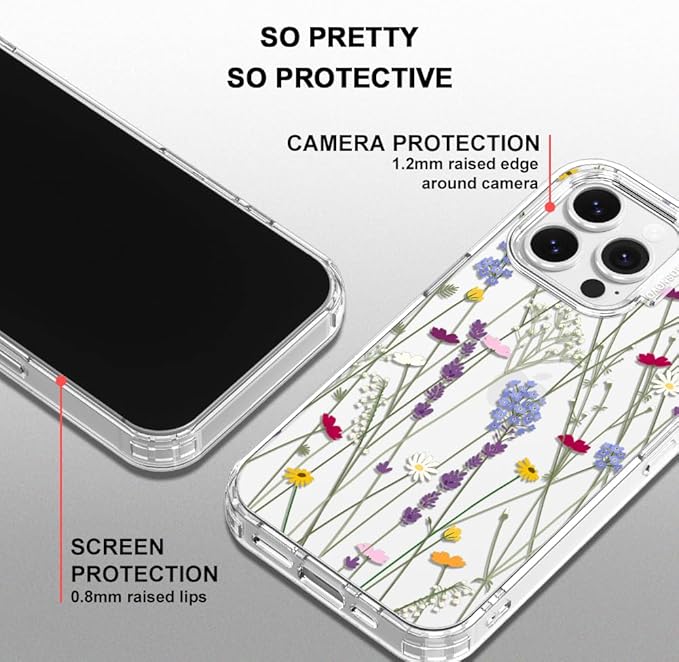 MOSNOVO Case for iPhone 14 Pro Max, [Buffertech 6.6ft Military-Grade Drop Protection] [Anti Peel Off Tech] Clear TPU Bumper Phone Case Cover Design - Floral Garden